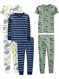 Simple Joys by Carter's 6-Piece Snug Fit Cotton Pajama Set Conjunto de Pijama, Azul Rayas/Blanco Dinosaurio/Verde Construcción, 4 años (Pack de 3) para Niños