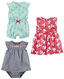 Simple Joys by Carter's 3-Pack Romper, Sunsuit and Dress Infant Toddler-Rompers, Azul Marino Rayas/Rosa Floral/Verde Menta Cereza, 0 Meses (Pack de 3) Bebé Niñas