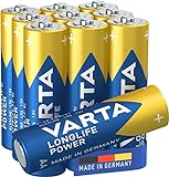 VARTA Pilas AA, paquete de 10, Longlife Power, Alcalinas, 1,5V, para juguetes, ratones inalámbricos, linternas eléctricas, Made in Germany