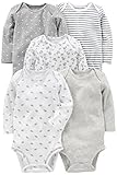 Simple Joys by Carter's Long-Sleeve Bodysuit Infant-and-Toddler-Bodysuits, Gris/Blanco, 0 Meses (Pack de 5) Unisex bebé